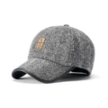 Winterse visgraat baseballpet met warme oorbescherming en bruine leren patch - Visgraat (Wit) / Wit