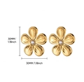 Orecchini a fiore placcati in oro con perla centrale e indicazione misura 30mm - Orecchini a Bottone a Fiore 5 Petali Bianco con Perla 30mm(E5399)