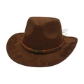 Classic dark brown suede western cowboy hat with wide upturned brim and metallic buckle - Coffee [Small Skull]