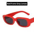 Retro small rectangular sunglasses featuring a glossy red frame and dark grey lenses - Red Frame Gray Lens