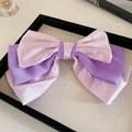 Elegante haarklem met gelaagde strikken van lavendel en donkerpaars satijn-chiffon - 30# Veerclip-Paars