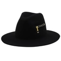 Chapeau bob classique en laine noire avec détail élégant de fermeture éclair dorée latérale - M (56-58cm) / Style avec Fermeture Éclair Latérale Diagonale (03)
