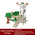 3D wooden puzzle green sun cottage house assembly model with 64 DIY building parts - Green Sunny Cottage / 64 Pcs/Finished 24x18.2x25.5cm