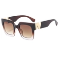 Retro square oversized sunglasses in gradient brown with golden metal W-shaped temple detail - Tea Transparent Frame Gradient Tea Lens