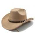 Classico cappello da cowboy western in pelle scamosciata color cammello con fibbia - M (56-58cm) / Cachi Chiaro (Scamosciato)