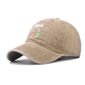 Detail of washed cotton baseball cap with Jesus calling phone interface embroidery - Adjustable / Jesus Khaki