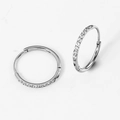 Surgical stainless steel hoop earrings featuring small round pave-set cubic zirconia - 1.2*10mm Steel (Pair)