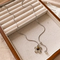 Collana a strati d'argento con ciondolo a fiore in pietra occhio di tigre marrone - Collana regolabile con ciondolo a fiore in occhio di tigre - circonferenza circa 76 cm