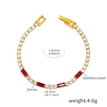 Golden stainless steel bracelet with red and white square zircon insets - Red