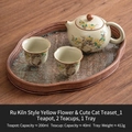 Set da tè in ceramica Ru con motivi di gatto e fiori, include 1 teiera e 2 tazze - Giallo Imperiale Forno Ru - 1 Teiera 2 Tazze + Vassoio Begonia