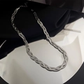 Polished triple-braided titanium steel necklace with lobster clasp for women - Silver Woven
