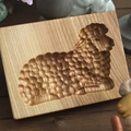 Rectangular beech wood cookie mold featuring a detailed carved 3D sheep pattern - Sheep