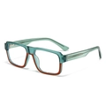Retro oversized tweekleurige bril in blauwgroen en oranje met blauwlichtfilter en heldere lens - C2 Groen En Rood Frame Heldere Lens