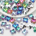 Colorful gradient crystal clover charms with pre-drilled holes for DIY jewelry making - Dart / 14mm / Silver-Plated Rose Red