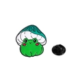 Niedliche grüne Frosch-Anstecknadel mit Pilzhut, Cartoon-Emaille-Pin mit schwarzem Verschluss - Grüner Pilz Sitzend (C2753-3)