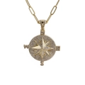 Collier boussole en or hip hop avec micro-pavage de zircone et chaîne trombone - 0351 Boussole / Doré