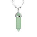 Close-up of green hexagonal crystal pillar pendant with polished silver metal bail - Green Aventurine with Chain