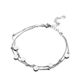 Silver double-layer chain bracelet with polished hexagonal beads and lobster clasp closure - Double Layer Geometric Bracelet
