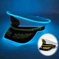 Blue LED nautical captain hat with gold rope trim and anchor badge for festive parties - Captain Hat-Deep Blue Light