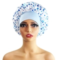 Light blue satin bonnet with navy star print and wide elastic band for hair care - Kids / 10875-Blue White Star