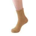 Plush microfiber crew socks for men in solid brown color with soft coral fleece texture - Khaki