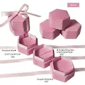 Pink hexagonal velvet jewelry box set with silk bow for rings and pendants - Pendant Box / Pink