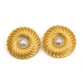 316L stainless steel French style round textured earrings in gold and silver finish - Gold + Silver (SD3359)
