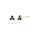 Detailed view of 4mm gold triangle stud earrings set with three round black zircons - 18K Gold Plated 925 Silver - Black Zirconia