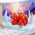 Christmas wall tapestry with Santa and reindeer hanging in a cozy bedroom setting - 2020 Festive Style B