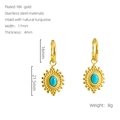 18K gold plated stainless steel hoops with natural turquoise stones and dimensions - Geometric Natural Turquoise Style (473)