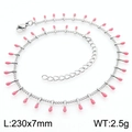 Silver stainless steel anklet with pink teardrop enamel charms and lobster clasp - Pink