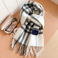 Écharpe classique 100% laine à motif à carreaux noir et blanc avec franges élégantes - Standard Anglais-32# Blanc Noir Petit Quadrillage