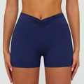 Dunkelblaue High-Waist Yoga-Shorts mit V-Bund und gerafftem Po für Fitness und Sport - S / Dunkles Marineblau
