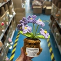 Handmade crochet purple flower potted plant with emotional support card on brown base - Forget-Me-Not Gradient Purple
