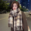 Plaid tassel scarf in beige and brown check pattern for warm autumn winter style - Large Grid Brown Beige