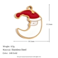 14K gold plated stainless steel crescent moon Santa Claus charm pendant with red enamel - Christmas Enamel Colorful Hat - Gold