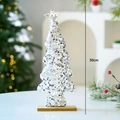 Sparkling 30cm silver sequin Christmas tree figurine on a natural wooden base - Silver Christmas Tree