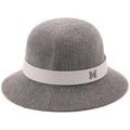 Chic grey chenille bucket hat for women with white ribbon and metallic M emblem - M(56-58cm) / Gray