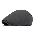 Dark gray men's beret cap with thin vertical stripes and breathable side eyelets - Dark Gray