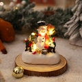 Luminous Christmas scene with snowman and child on a wooden base with warm LED lights - Snowman and Broom Style