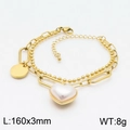 Bracciale dorato a doppio strato con ciondolo a cuore in perla e targa metallica, 160x3mm - Braccialetto (KB148677-HM)