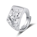 Silberner quadratischer Lavatextur Ring mit verstellbarem offenem Band für Damen - Einstellbar Offen / Weißgold