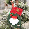 Calza di Natale rustica con Babbo Natale e fiocchi di neve su feltro rosso decorato - Babbo Natale