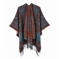 Ethnic paisley pattern shawl in dark brown and grey blue with fringe tassels - One Size / Tassel Paisley-Orange
