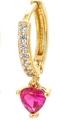 Elegant gold huggie earrings featuring a pink heart-shaped zircon and clear stones - Gold - Red Zircon