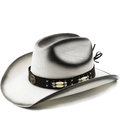 Cremefarbener Western Cowboyhut mit Vintage-Farbverlauf und Bullenkopf-Schnalle - M(56-58cm) / Weiß Schwarz Lackiert