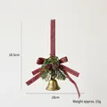 Christmas pine cone ornament with brass bell and red-green plaid bow, size 18.5x18cm - Tartan Plaid Style B