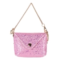 Pink glitter crossbody bag with gold chain strap and snap button for girls - Pink