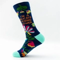 Navy blue crew socks with colorful flower patterns and sarcastic slogan text - One Size (38-43) / Navy Floral (I'M A DELICATE FLOWER)
