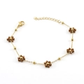 Gold stainless steel bracelet with brown beaded flowers and adjustable lobster clasp - Bronze Bracelet